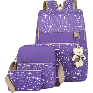 Ivy Stationery Su Geçirmez Büyük Kapasiteli Omuz Çantası Ayı Sırt Çantası Kız Lise Öğrencileri Okul Çantası Üç Set (Yurt Dışından)
