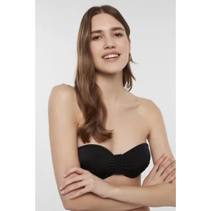 Siyah Basic Straplez Büzgü Detaylı Bikini Üstü