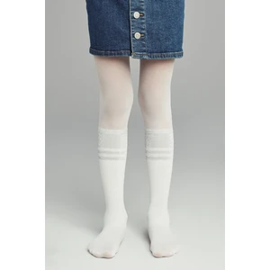 Beyaz Kız Çocuk Çizgili Beyaz Külotlu Çorap