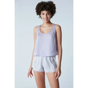 Lila Saten Kısa Atlet Pijama Üstü