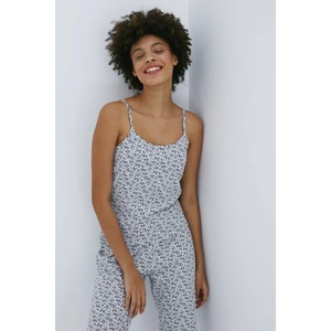 Açık Gri Çiçek Desenli Atlet Pijama Üstü