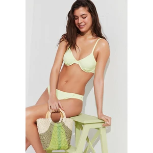 Parlak Yeşil Ribbed Basic Balenli Bikini Üstü