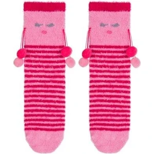 Pembe Çizgili Ponponlu Soket Çorap