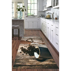 Viyana Home Dijital Baskılı Kaymaz Taban Yıkanabilir Kahve Desenli Modern Mutfak Halısı VHM-HT-1553
