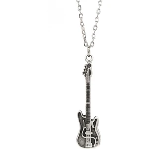 Elektro Gitar Figür Kolye Gümüş Kaplama Klasik Zincir