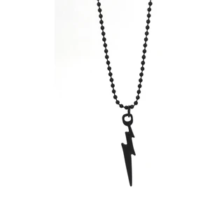 Şimşek Kolye Yıldırım Figür Uçlu Kolye Siyah Renk Top Zincir