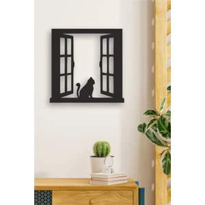 Home Trend Kedi Pencere Dekoratif Ahşap Tablo