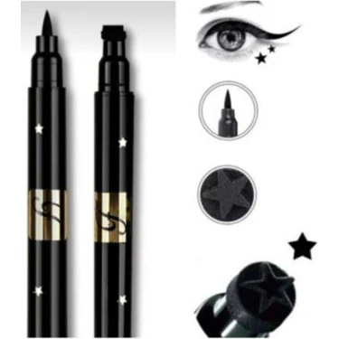 Halvey Çift Uçlu Suya Dayanıklı Siyah Eyeliner 1 Adet Hassas Uç Yıldız Desenli Profesyonel