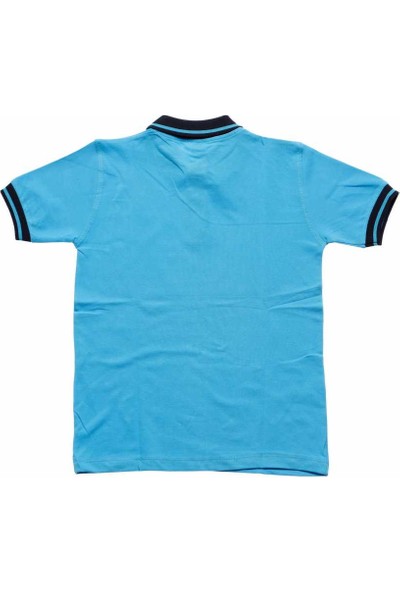 Alm Turkuaz Lacivert Yakalı Kısa Kol 6-16 Yaş Çocuk Okul Lakos Tişört T-Shirt - 81338-TURKUAZ