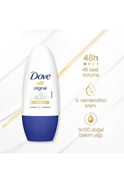 Dove Kadın Roll On Deodorant Original 1/4 Nemlendirici Krem Etkili 50 ml