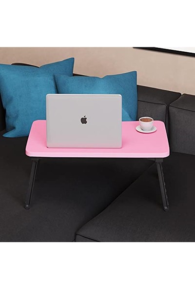 İntergo Renkli Laptop Sehpası Katlanabilir Yatak Koltuk Üstü Kahvaltı Bilgisayar Sehpası Pembe