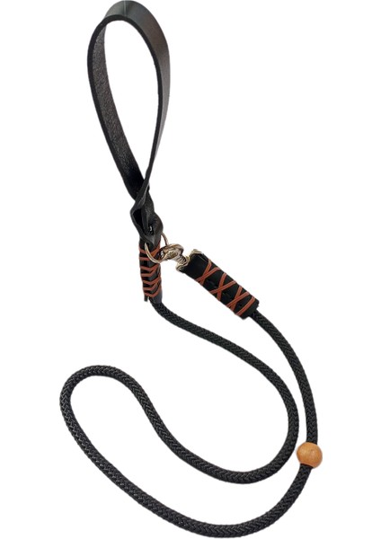 Köpek gezdirme kayışı boyun tasması hakiki deri saplı kalın kancalı siyah halat kalınlık:12mm uzunluk:120cm dog leash B2-4