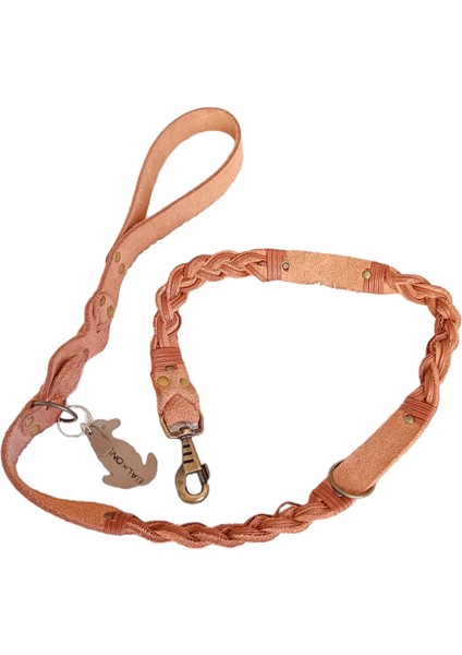 Köpek gezdirme kayışı boyun tasması hakiki süet deri antik kalın kancalı taba rengi kalınlık:4mm genişlik:2,5cm uzunluk:120cm dog leash B1-7