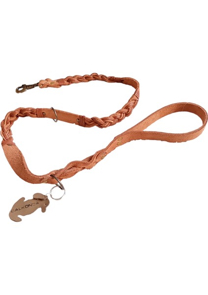 Köpek gezdirme kayışı boyun tasması hakiki süet deri antik kalın kancalı taba rengi kalınlık:4mm genişlik:2,5cm uzunluk:120cm dog leash B1-7