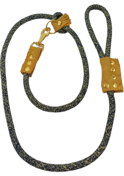 Köpek gezdirme kayışı boyun tasmalı takım orta ve büyük ırk lacivert kırçıllı halat kalınlık:10mm uzunluk:120cm dog leash TB2-13