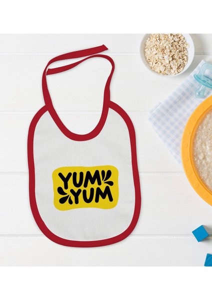 Kids Yum Yum Tasarımlı Kırmızı Bebek Mama Önlüğü-1