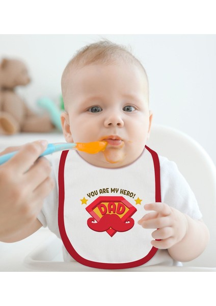 Kids You Are My Hero Dad Tasarımlı Kırmızı Bebek Mama Önlüğü-1 fiyatları