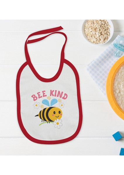 Kids Be Kind Tasarımlı Kırmızı Bebek Mama Önlüğü-1