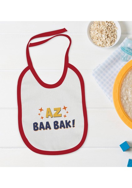 Kids Az Baa Bak Tasarımlı Kırmızı Bebek Mama Önlüğü-1