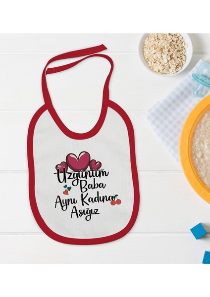 Kids Aynı Kadına Aşığız Tasarımlı Kırmızı Bebek Mama Önlüğü-2