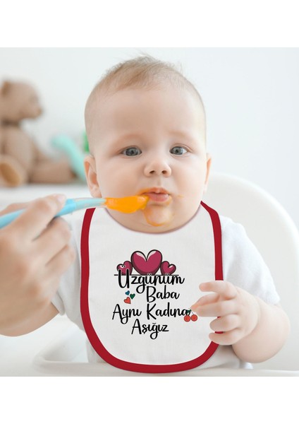 Kids Aynı Kadına Aşığız Tasarımlı Kırmızı Bebek Mama Önlüğü-2 fiyatları