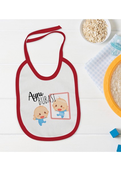 Kids Aynı Bubası Tasarımlı Kırmızı Bebek Mama Önlüğü-1