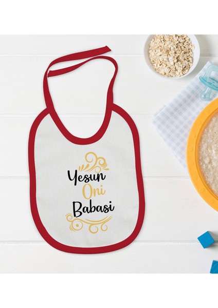 Kids Yesun Oni Babası Tasarımlı Kırmızı Bebek Mama Önlüğü-1
