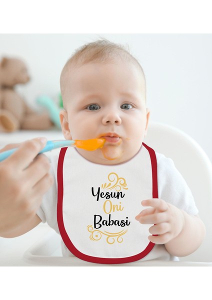 Kids Yesun Oni Babası Tasarımlı Kırmızı Bebek Mama Önlüğü-1 fiyatları
