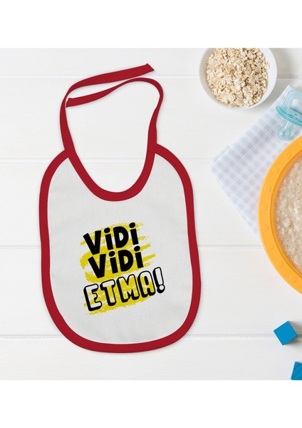 Kids Vidi Vidi Etma Tasarımlı Kırmızı Bebek Mama Önlüğü-1