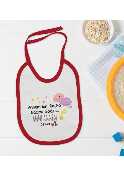 Kids Anneannem Tasarımlı Kırmızı Bebek Mama Önlüğü-1