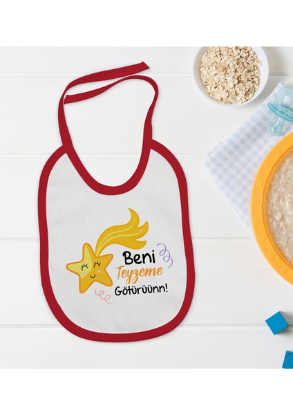 Kids Beni Teyzeme Götürün Tasarımlı Kırmızı Bebek Mama Önlüğü-1