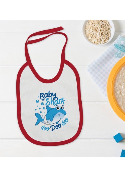 Kids Baby Shark Tasarımlı Kırmızı Bebek Mama Önlüğü-1