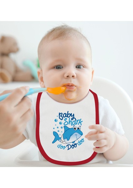 Kids Baby Shark Tasarımlı Kırmızı Bebek Mama Önlüğü-1 fiyatları