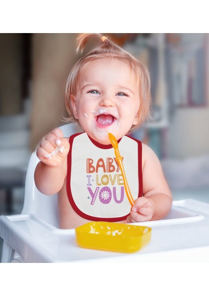 Kids Baby I Love You Tasarımlı Kırmızı Bebek Mama Önlüğü-1 fiyatları