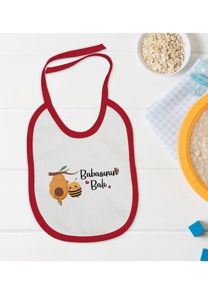 Kids Babasının Balı Tasarımlı Kırmızı Bebek Mama Önlüğü-1