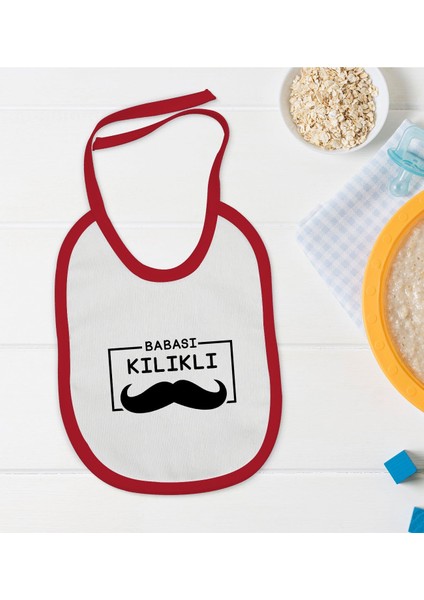 Kids Babası Kılıklı Tasarımlı Kırmızı Bebek Mama Önlüğü-1