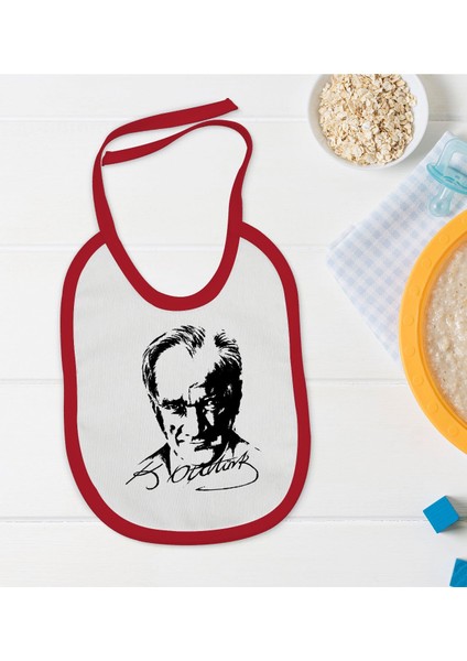 Kids Atatürk Temalı Kırmızı Bebek Mama Önlüğü-13
