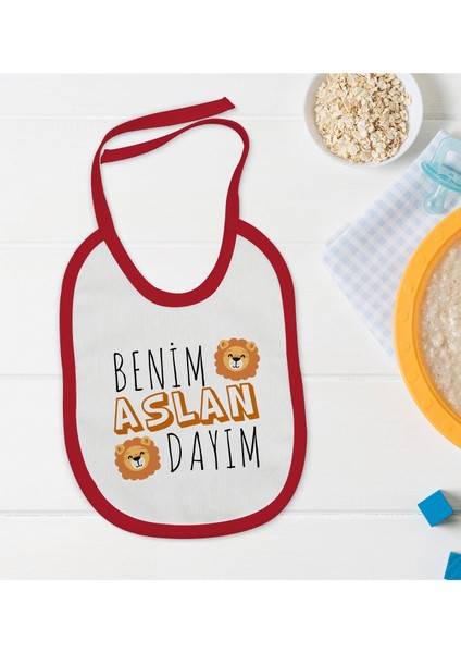 Kids Aslan Dayım Tasarımlı Kırmızı Bebek Mama Önlüğü-1