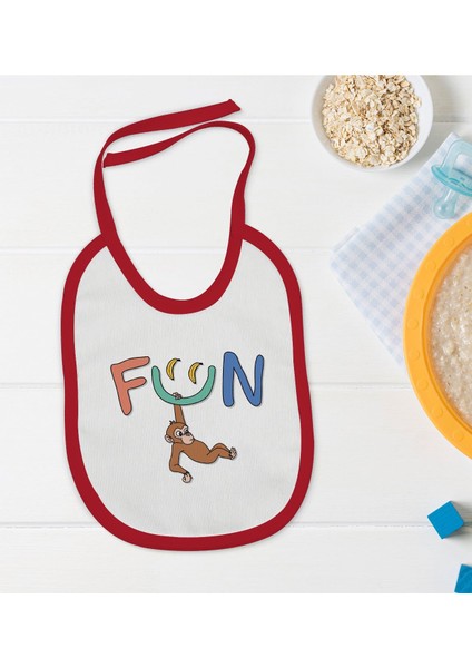 Kids Fun Tasarımlı Kırmızı Bebek Mama Önlüğü-1