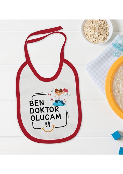 Kids Doktor Olucam Tasarımlı Kırmızı Bebek Mama Önlüğü-1