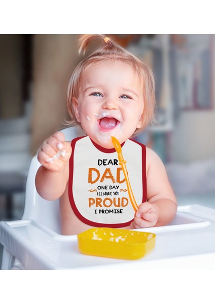 Kids Dear Dad Tasarımlı Kırmızı Bebek Mama Önlüğü-1 fiyatları