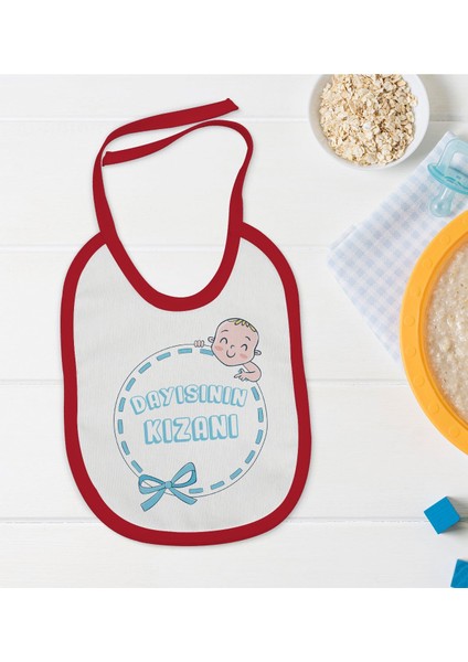 Kids Dayısının Kızanı Tasarımlı Kırmızı Bebek Mama Önlüğü-1