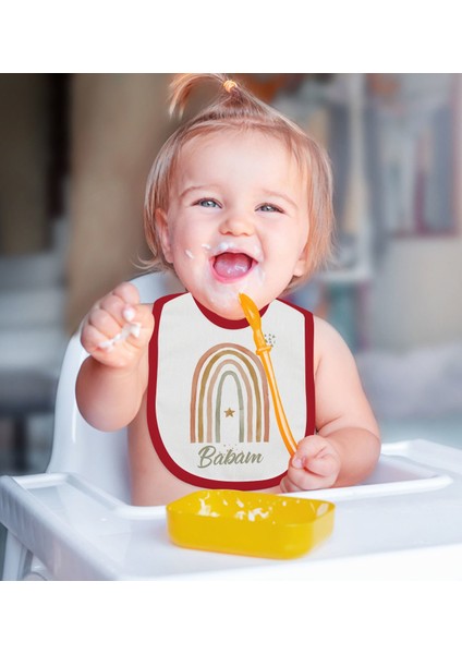 Kids Babam Tasarımlı Kırmızı Bebek Mama Önlüğü-1 fiyatları