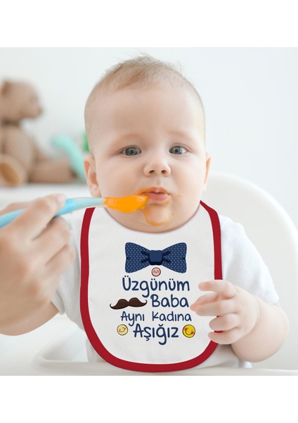 Kids Aynı Kadına Aşığız Tasarımlı Kırmızı Bebek Mama Önlüğü-1 fiyatları