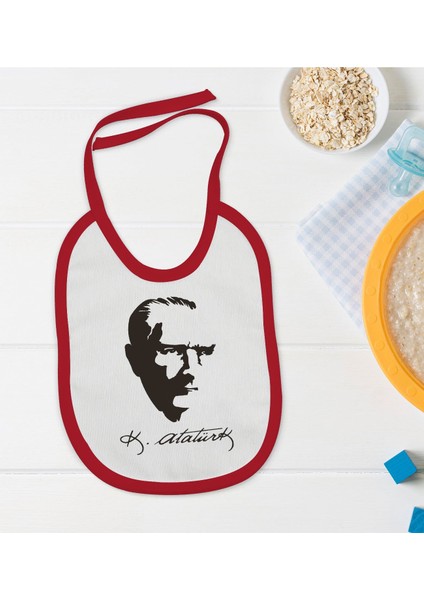 Kids Atatürk Temalı Kırmızı Bebek Mama Önlüğü-23
