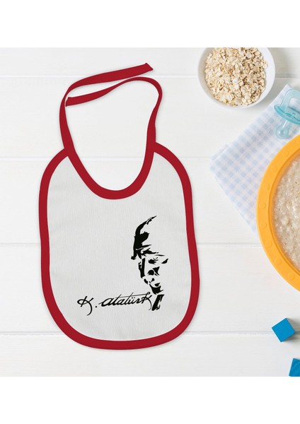 Kids Atatürk Temalı Kırmızı Bebek Mama Önlüğü-21