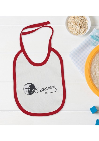 Kids Atatürk Temalı Kırmızı Bebek Mama Önlüğü-20