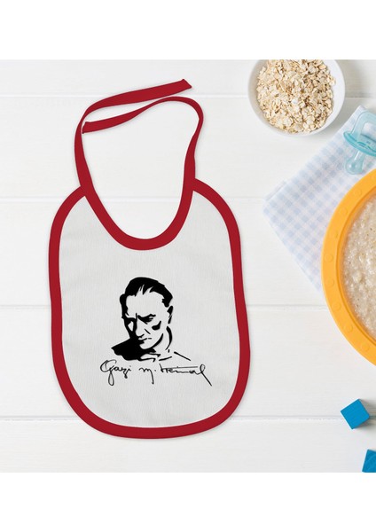 Kids Atatürk Temalı Kırmızı Bebek Mama Önlüğü-19
