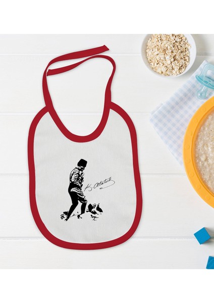 Kids Atatürk Temalı Kırmızı Bebek Mama Önlüğü-16