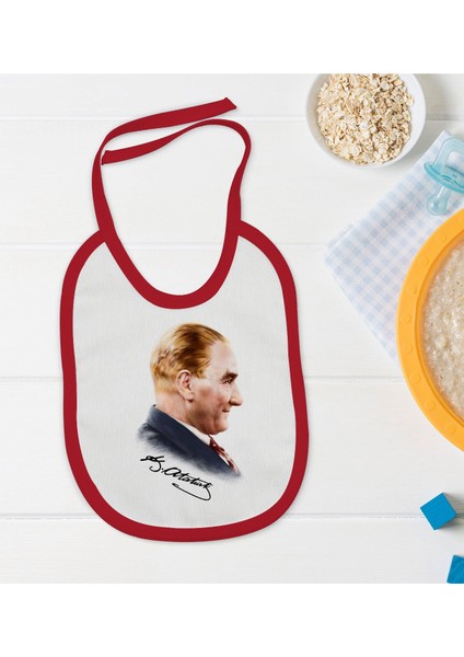 Kids Atatürk Temalı Kırmızı Bebek Mama Önlüğü-11